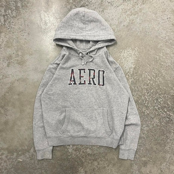 Aeropostale Tops - Aeropostale Vintage Y2K Grey Floral Embroidered Boxy Pullover Hoodie Womens M